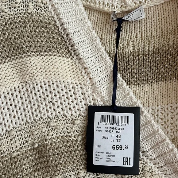 NWT $659 Peserico Striped Cardigan Vest Cream Tan Gold Sequin Italy Size 48 US12 - Picture 11 of 11